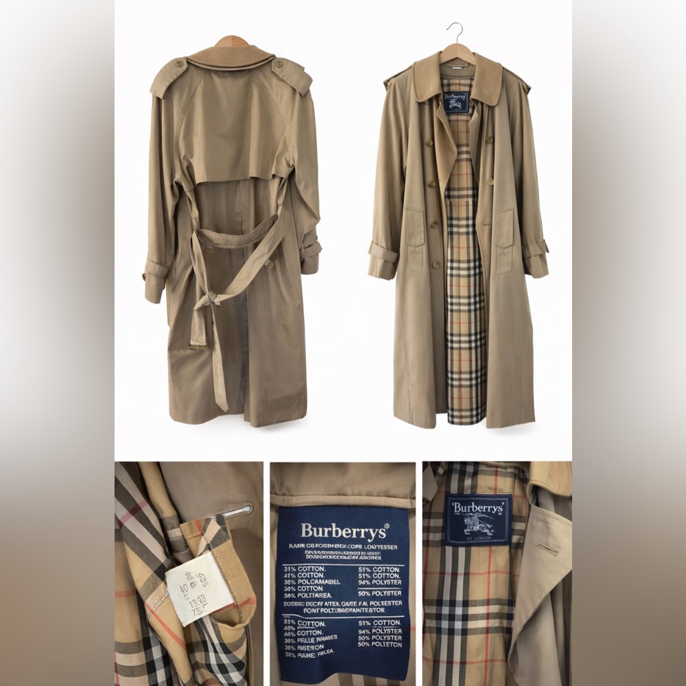 Vintage Burberrys of London Trench Coat Wool Collar Nova Check 40R